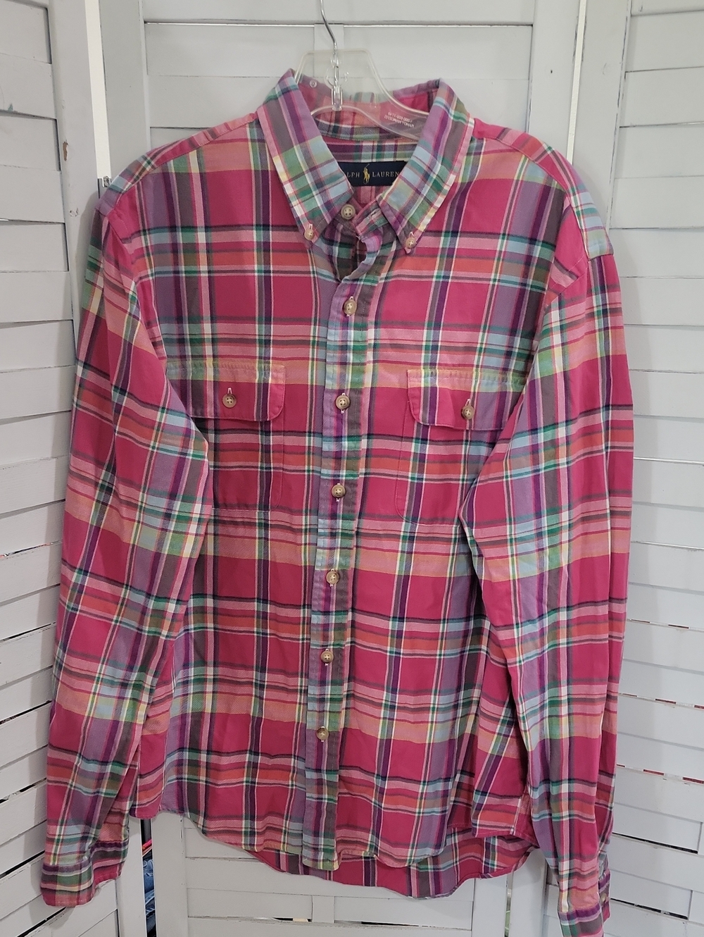 Ralph Lauren Polo Blue Label Button Up Pink Plaid Longsleeve Shirt Size Large